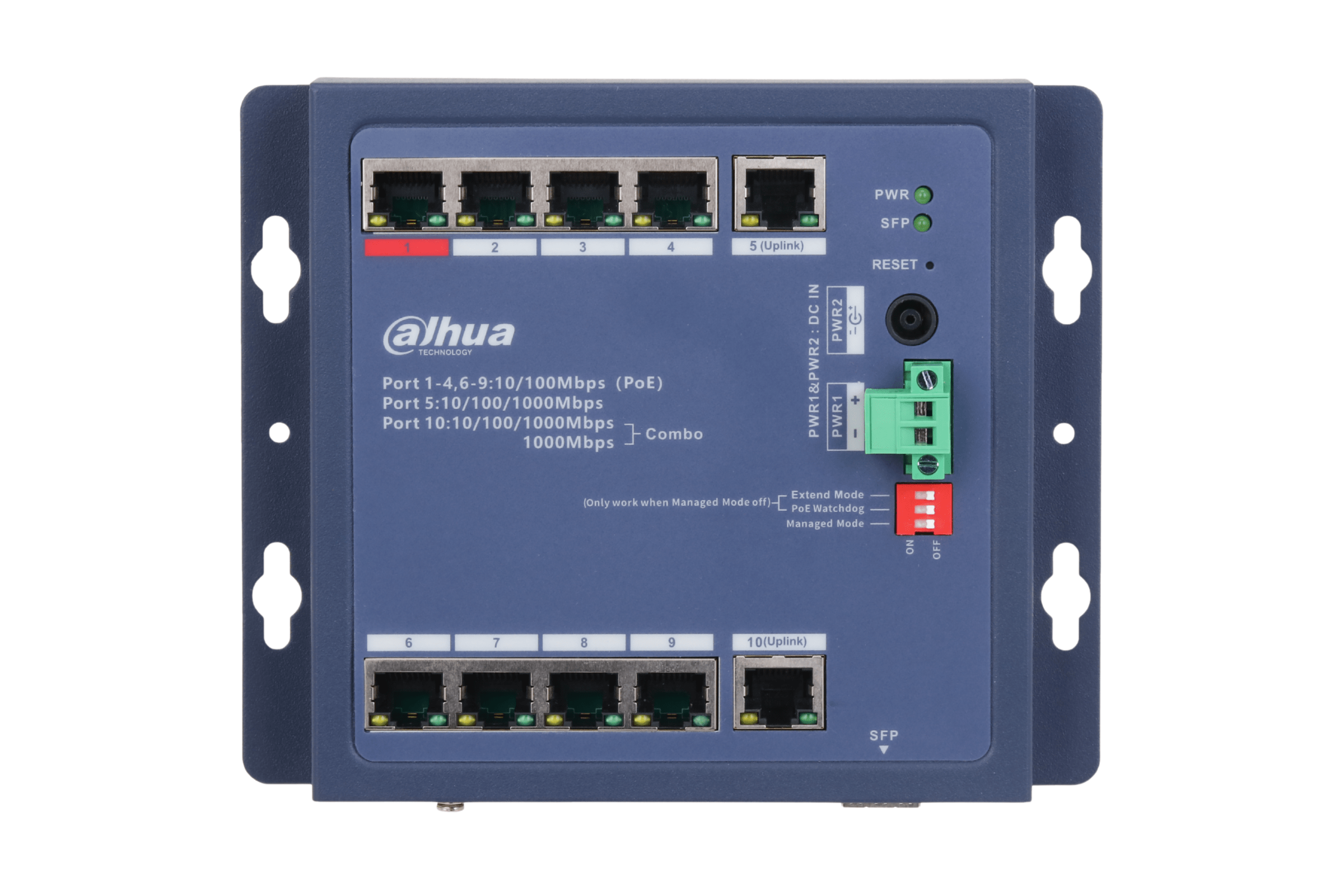 Switch Poe Dahua Reforzado 8-Port PoE + 2-Port Uplink DH-CHS4110-8ET-90-F